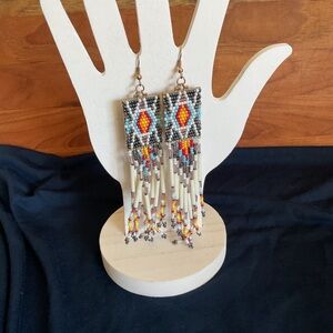 Long & Multicolor Native Boho Beaded Tassel Dangling Drop Hook Earrings